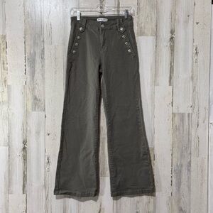 Revelation Denim Flare High Rise Button Dark Olive Wide Leg Jeans